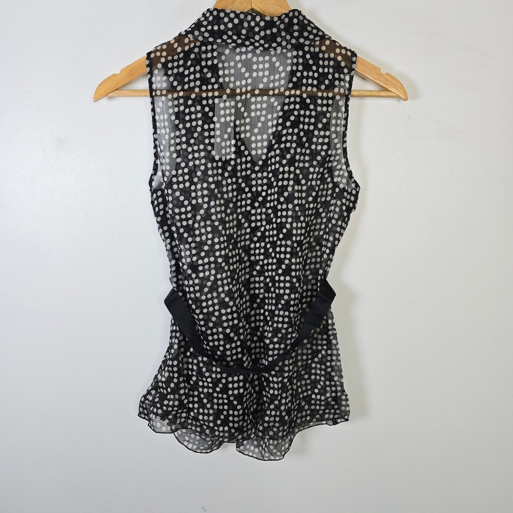 New York & Company Black White Polka Dot Ruffle Sleeveless Blouse XS NWT - Picture 2 of 7